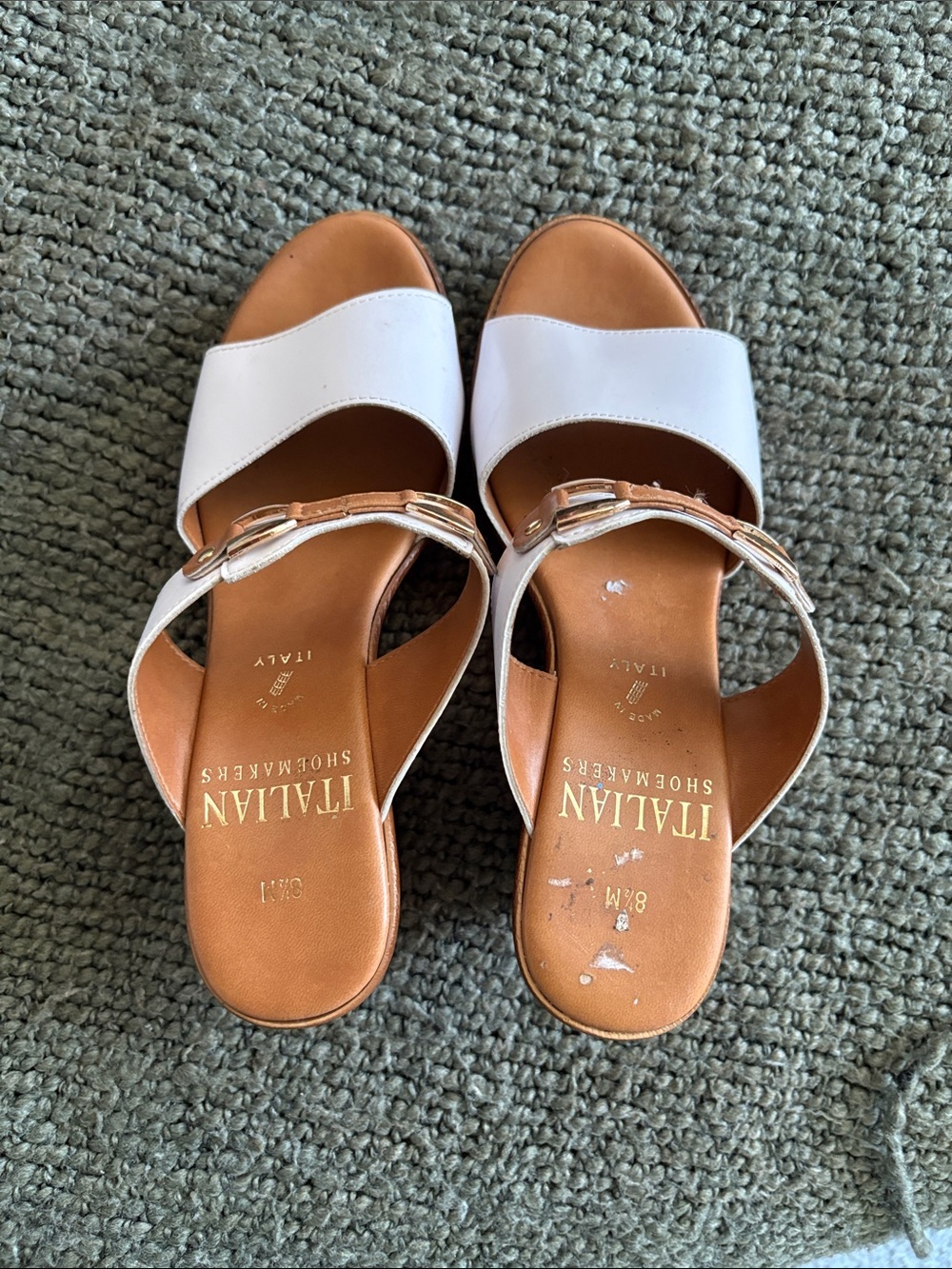 Italian Shoemakers White and Tan Leather Slide Sandals